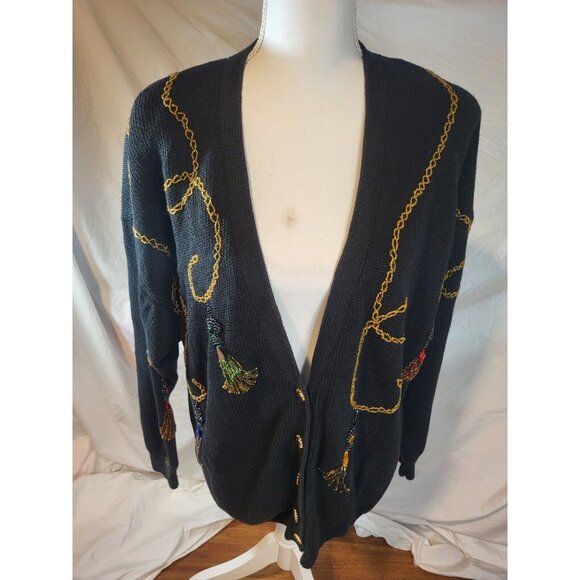 Vintage‎ Maggie Lawrence Embroidered and Beaded Cardigan Sweater - Picture 1 of 6